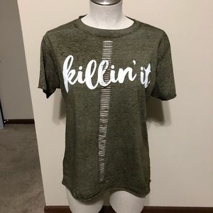 Burnout Tee with Cuts Down the Middle